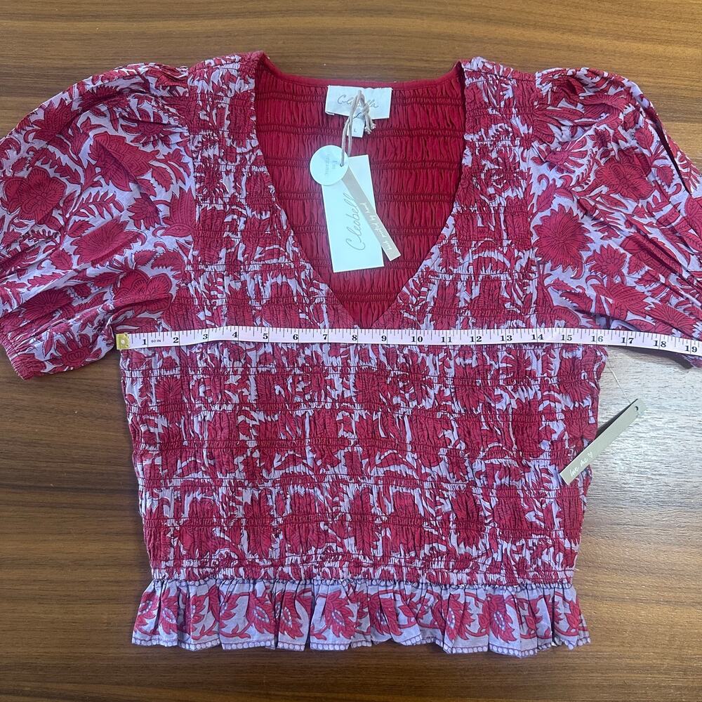 Cleobella Red Smocked Bella Top, Organic, Artisan, Cottagecore, Boho, Large NWT - Picture 4 of 7
